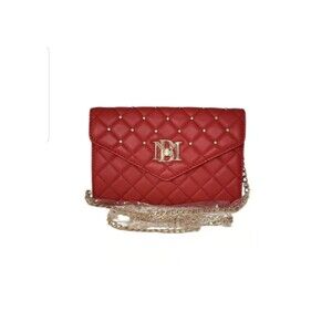 Badgley Mischka Crossbody Bag Diamond Quilt Convertible Vegan Leather Red NWT